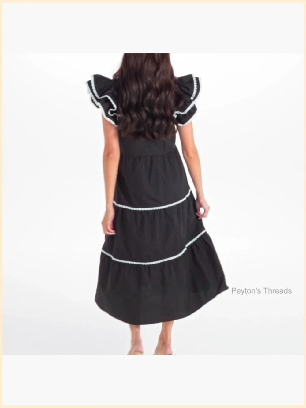 Cotton Poplin Midi Dress with Scalloped Trim - Picture 5 of 5